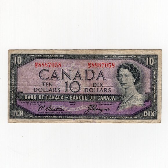 1954 Bank of Canada Ten 10 Dollar Bank Note Bill MD 8887058 - Picture 1 of 2